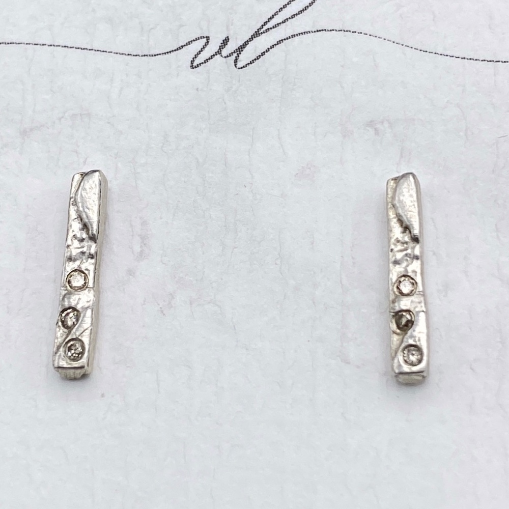 Diamond Bar Studs Sterling Silver Earrings NIB